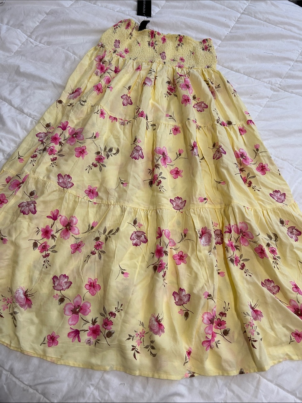 Streetwear Society Yellow Maxi Skirt with Pink Floral Print